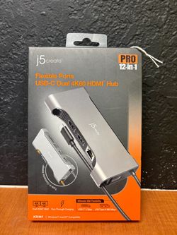 j5create Flexible Ports USB-C® Dual 4K60 HDMI™ Hub Pro (12-in-1) Brand New