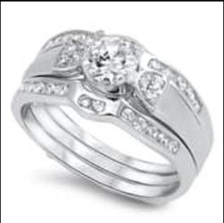NEW Sterling Silver wedding set- white topaz, size 8