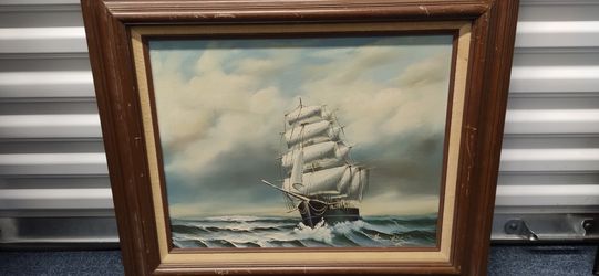 Original Oil Painting On Canvas Sailing Ship In Ocean 