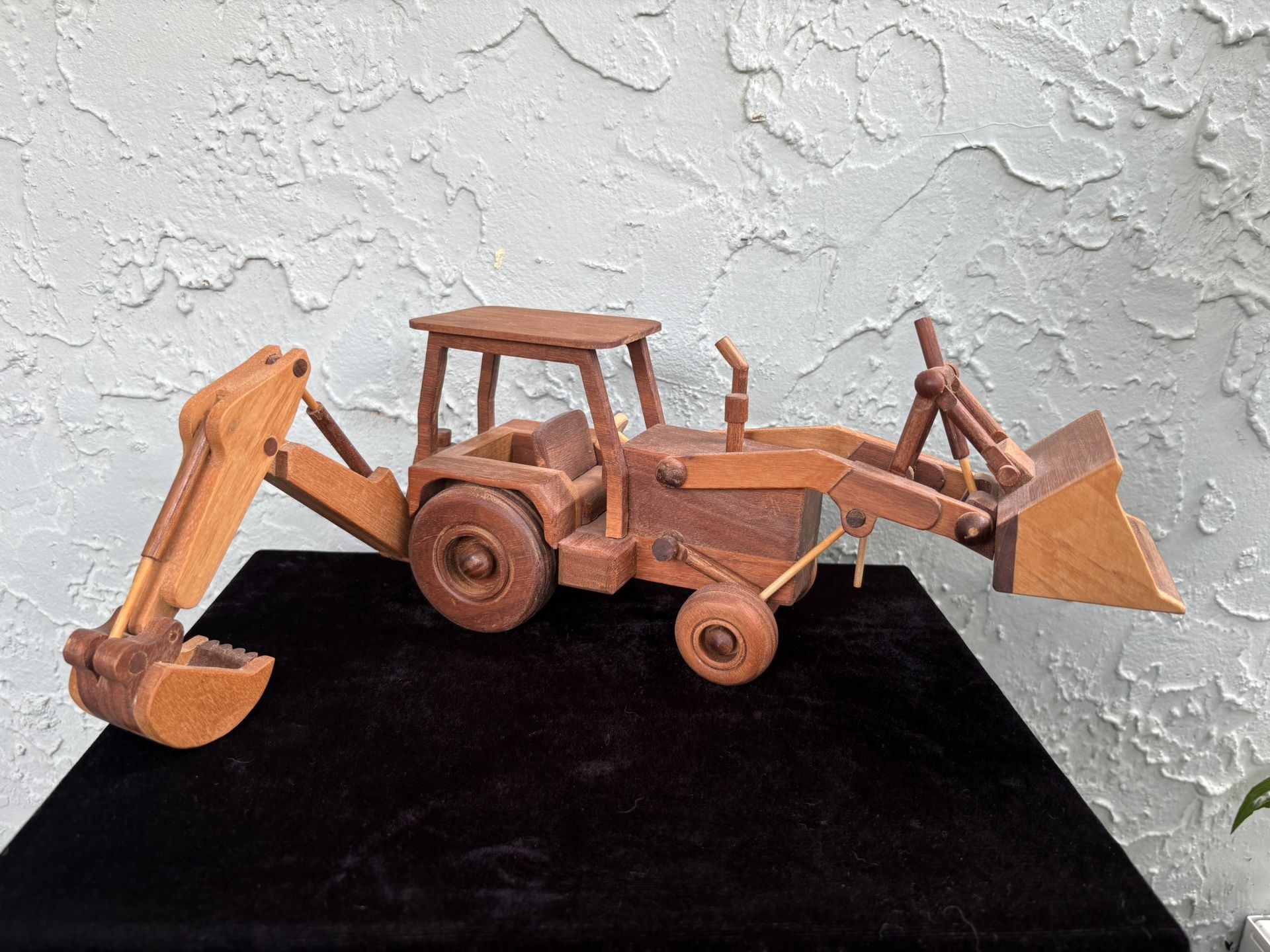 Vintage Handmade Wooden Ecofriendly Detailed Backhoe Loader Toy