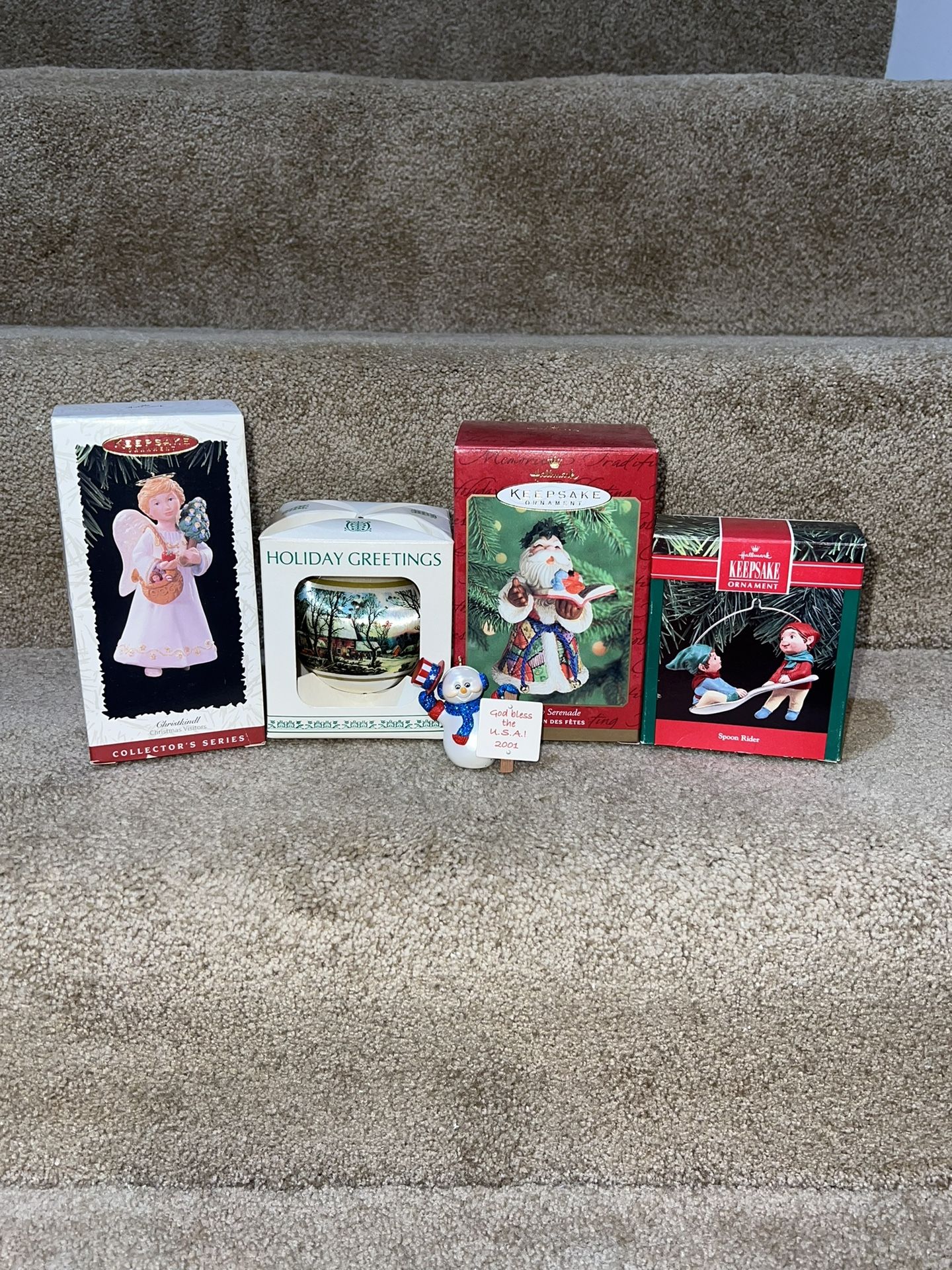 Hallmark lot of 5 Christmas ornament Toy shop serenade Currier & Ives spoon elf