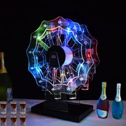 LED Neon Ferris Wheel Champagne Wine Acrylic Cup Holder, Colorful Light Spinning Stand With 12 Glasses Cups, Party Bar Drinking Tumblers Stand For Bir