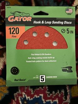 Gator 5-Inch 8-Hole Hook & Loop Sanding Discs - 120 Grit Fine (5-Pack) - NEW