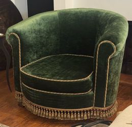 Pair of green velvet Barrel Tub Chairs -Custom Made in Texas