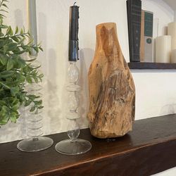 West Elm Natural Wood Sculpture Candle Holder / Boho Vase Accent Home Decor