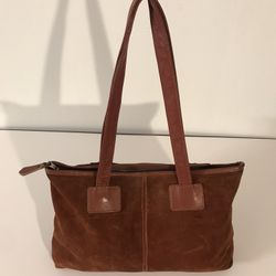 Vintage Ronay Genuine Smooth Brown Leather & Brown Suede Leather Tote Handbag