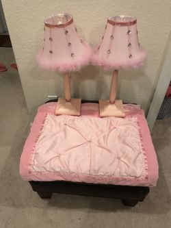 Table Lamp-Pink Jewel Encrusted and Feathers with 2 Pillow Cases