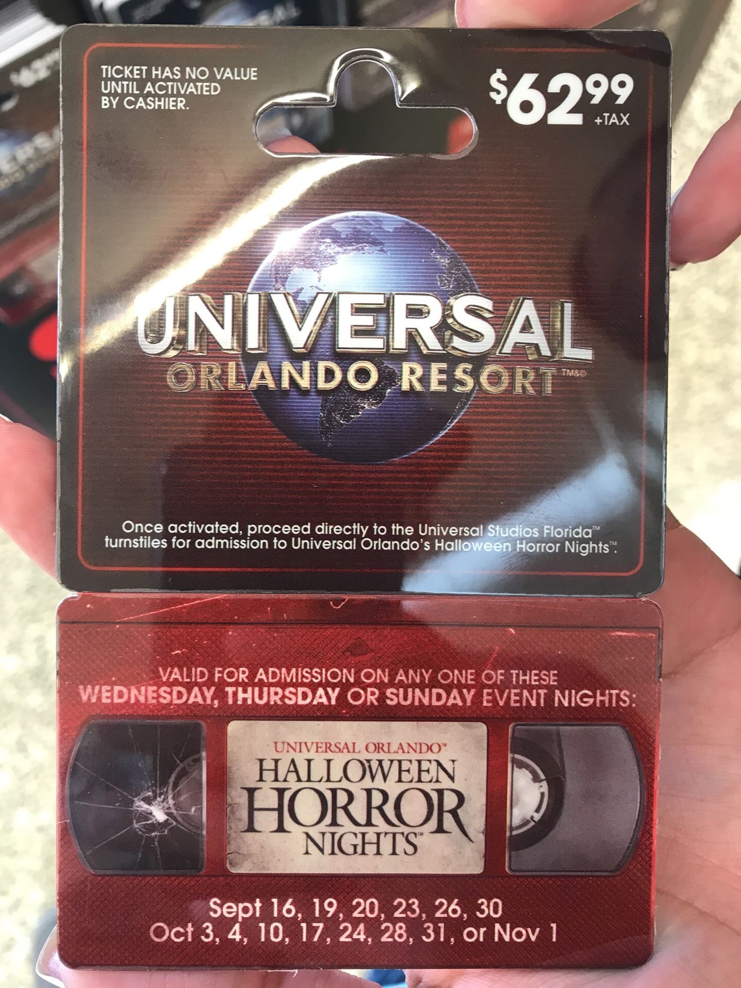 1 Holloween Horror Nights Orlando Ticket