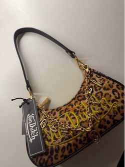 Von Dutch Leopard Cheetah Shoulder Swing Bag w Gold Charm