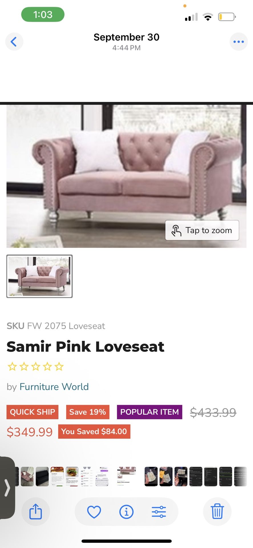 Samir Pink Loveseat