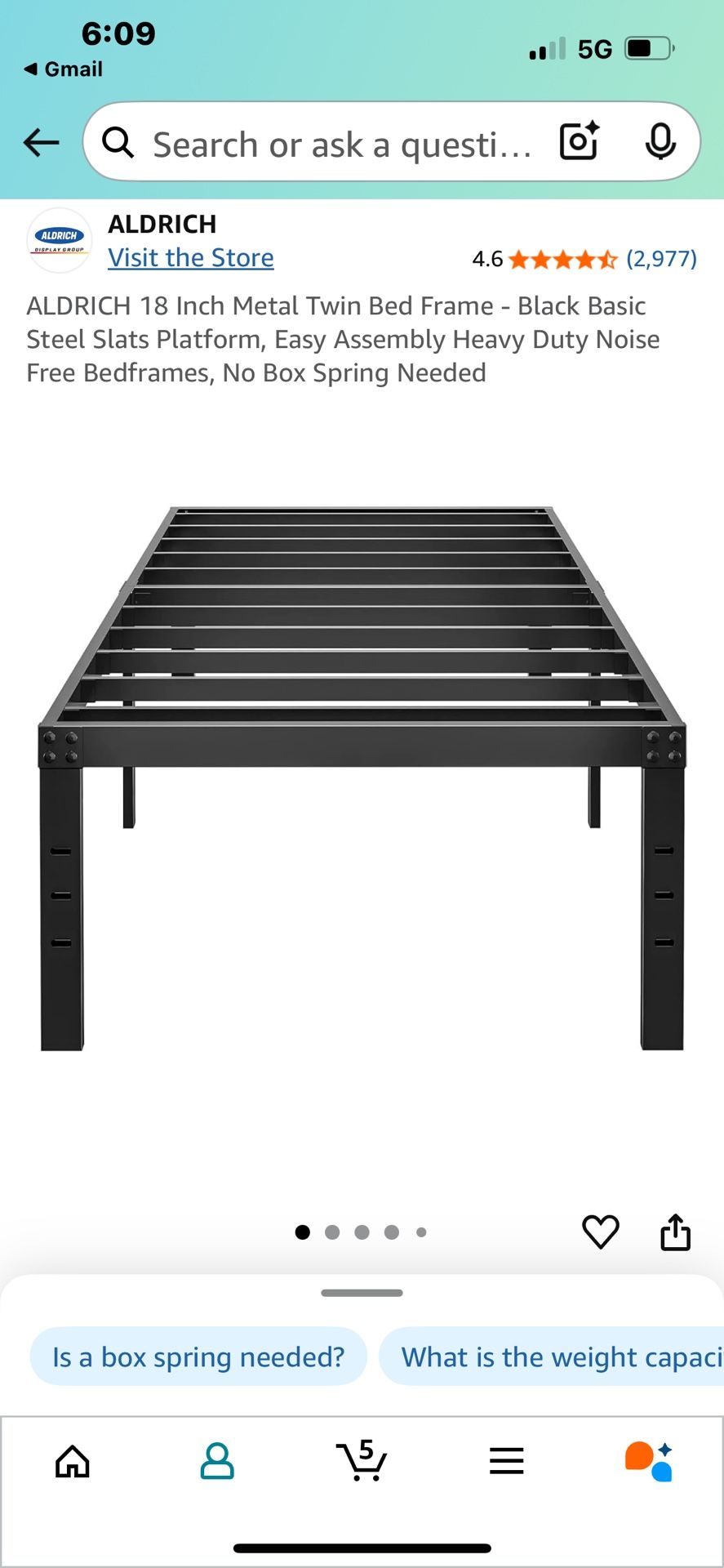 Aldrich 18” Metal Twin Bed Frame