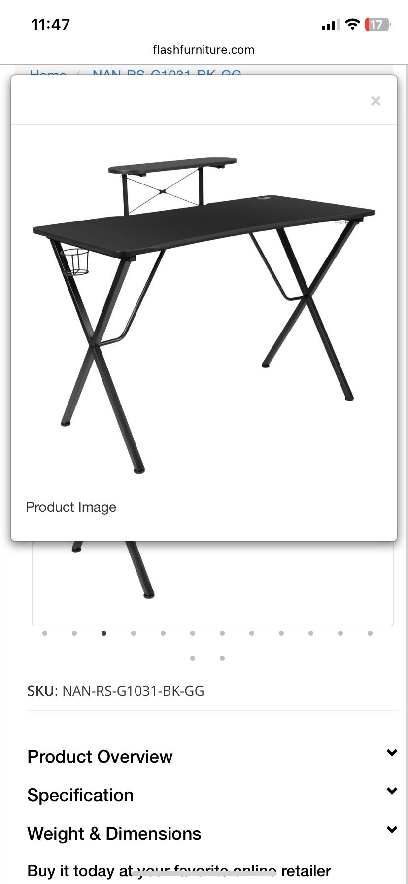 Mallot Black Gaming Desk With Cup Holder, Headphone Hook; And Monitor/Smartphone Stand