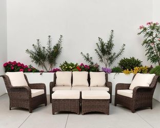 5-Piece Brown Wicker Sofa Set