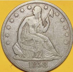 1858-O U.S. SEATED LIBERTY SILVER HALF DOLLAR COIN (VF-Very Fine) Pre-Civil War!