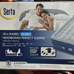 18 Inch Raised Queen Air Mattress With Built In Headboard Air Pump Included Brand New 