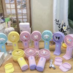 Kawaii Hello Kitty Rechargeable Fan USB Cartoon Portable Sanrio Anime Melody Kuromi Cinnamoroll Air Cooler Small Gift Fan