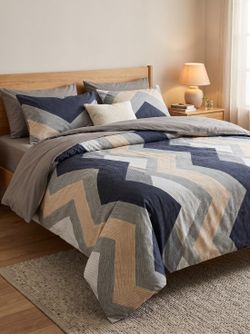 Blue Checkered Duvet Set-Soft w/2 Pillowcases King