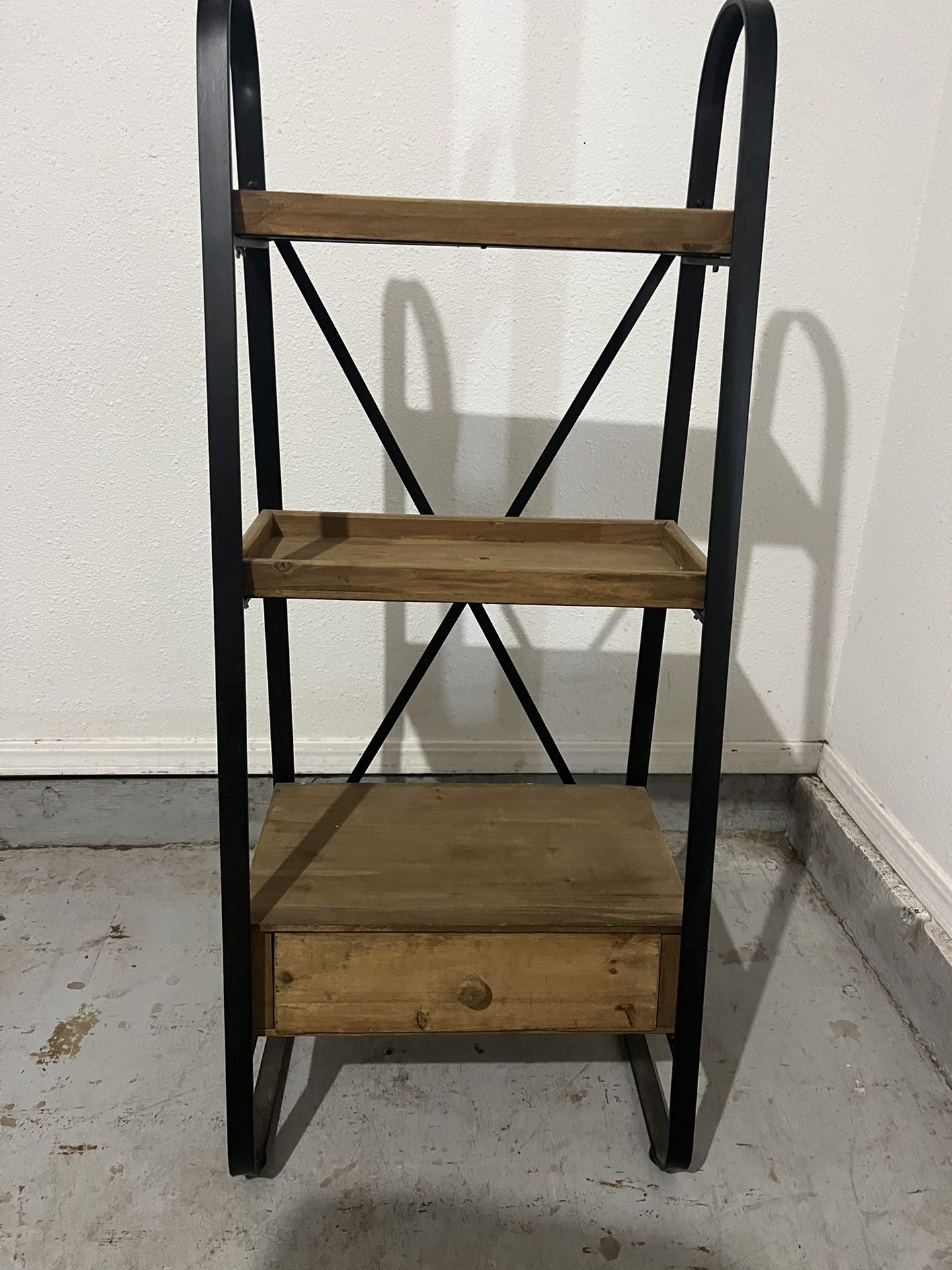Metal Black And Wood Three Tier Shelf 