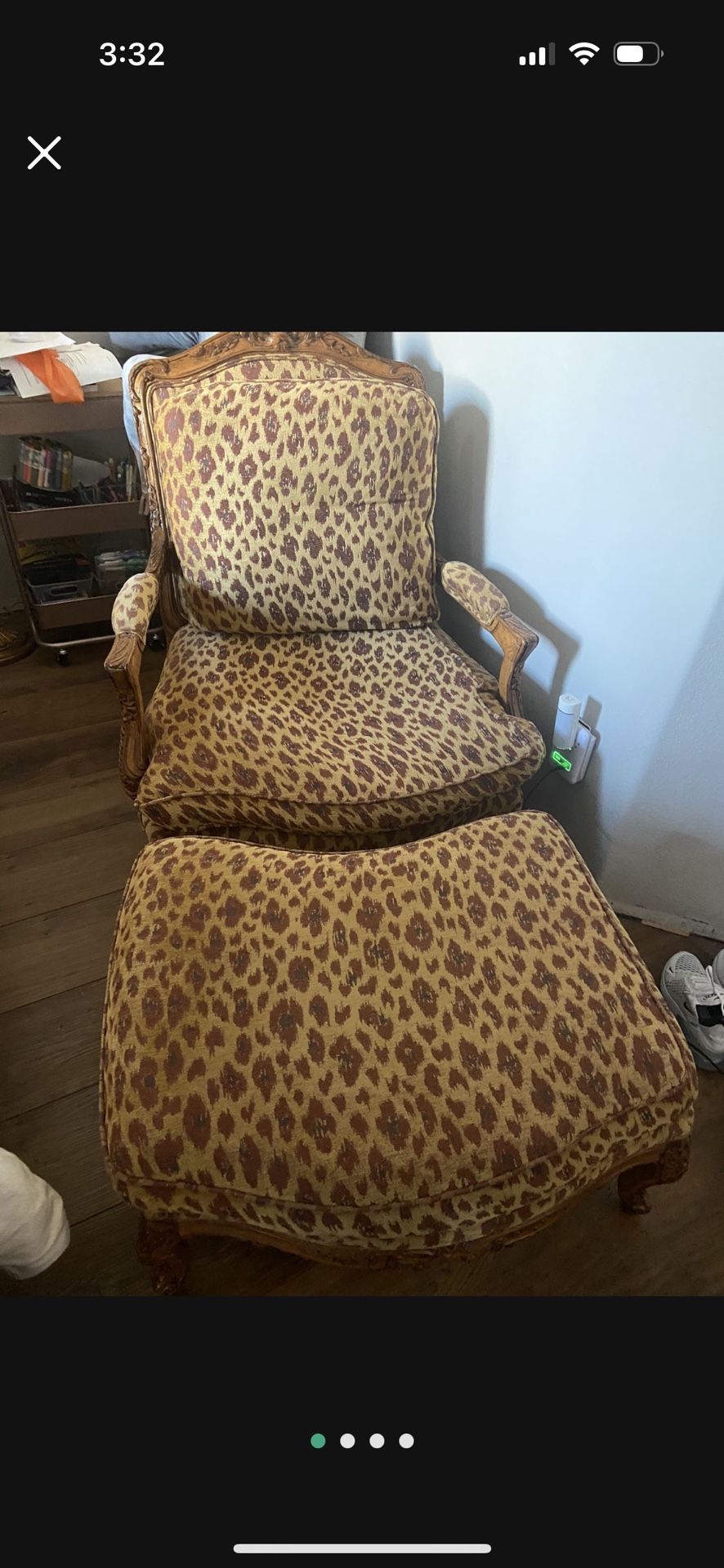 High Back Solid Wood Upholstered Chair With Ottoman