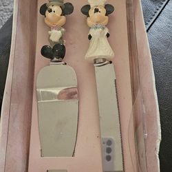 Vintage Mickey And Minnie Wedding Cake Knife Set