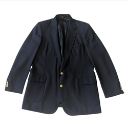 Vintage Imperial By Haggar Dark Navy Blue Gold Button Notched Collar Single Breasted Blazer Sport Coat Jacket USA Men's 44L