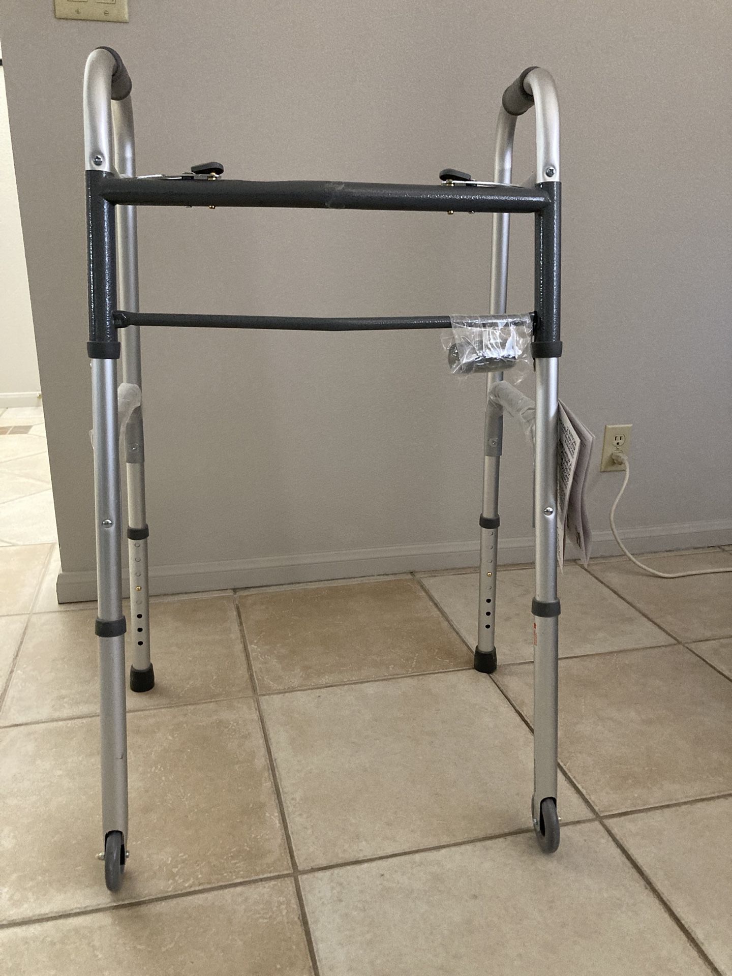 Medline Two-Button Folding Walker With 3” Wheels 