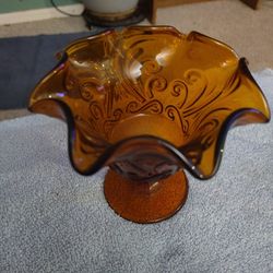 Vintage Amber Glass pedestal Candy Bowl Perfect Condition 