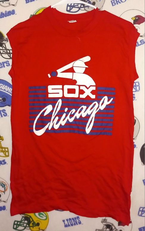 Vintage Vntg 1980s Chicago White Sox MLB Baseball Tank Top Cut Off Graphic Tee Shirt