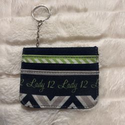 Ladys 12 Womens Keychain Credit Card Wallet Purse Lined Denim Seahawks Football