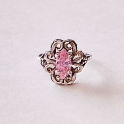 Natural Light Pink Tourmaline and Solid Sterling Silver Ring