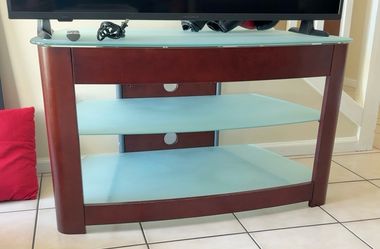Cherry Wood TV Stand / Entertainment Center with Frosted Glass Shelves