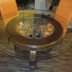 Breakfast Round Glass Table Top With 4 Chairs 