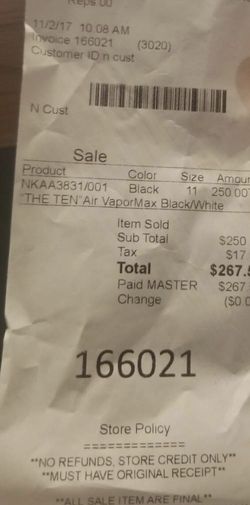 Vapormax off shop white receipt