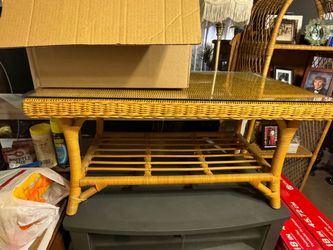 Wicker Coffee Table with Glass Top. $100