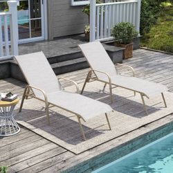 Set Of 2 Patio Chaise Lounge Chairs 