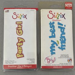 2 medium sizzix Sizzlit die lot PARTY GIRL + BEST FRIEND
