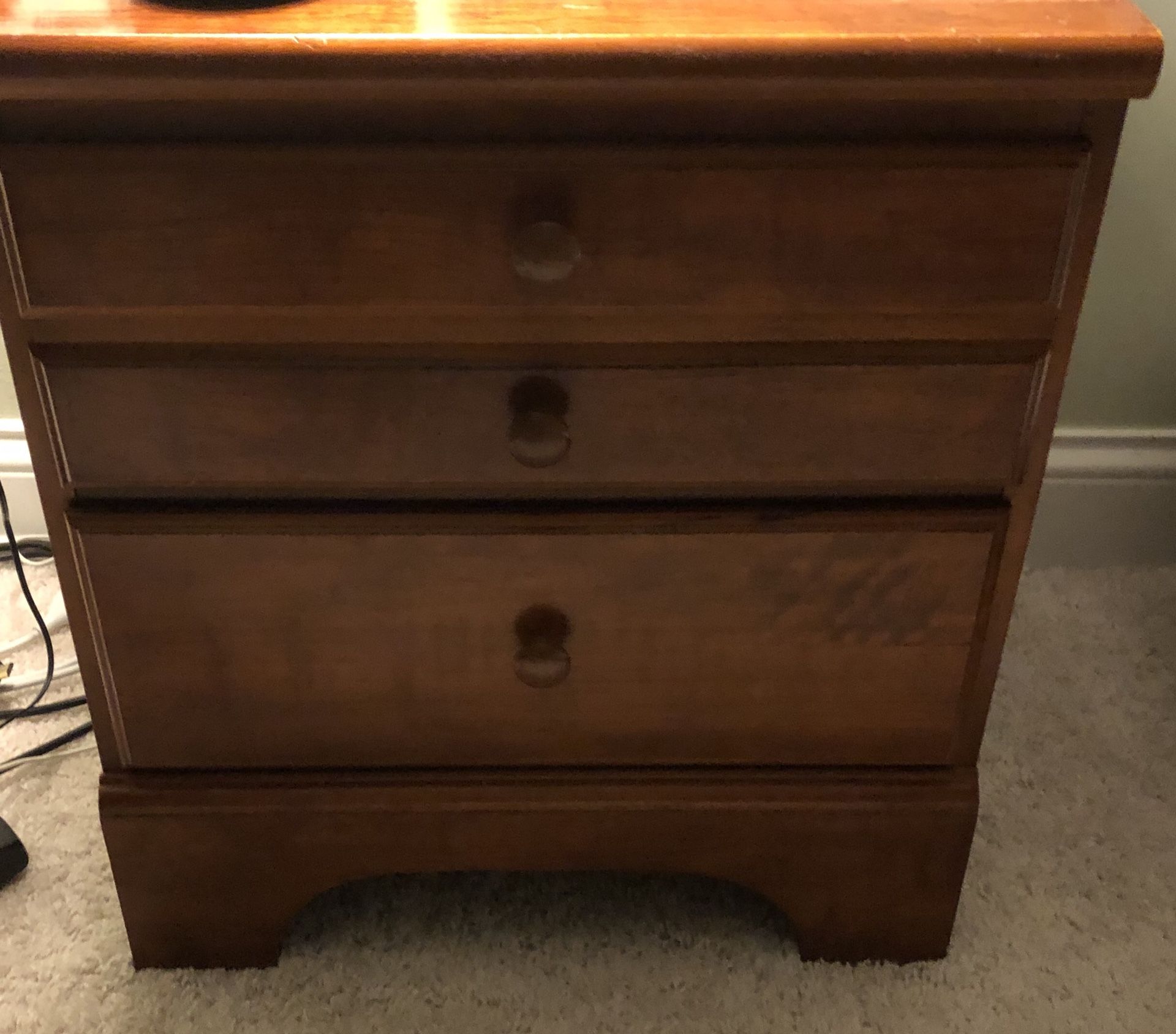 Wood 2 drawer nightstand has matching dresser available as well