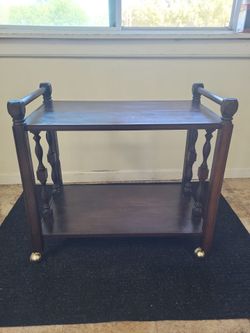 Vintage solid wood outstanding mid century studio craft wood rolling serving cart