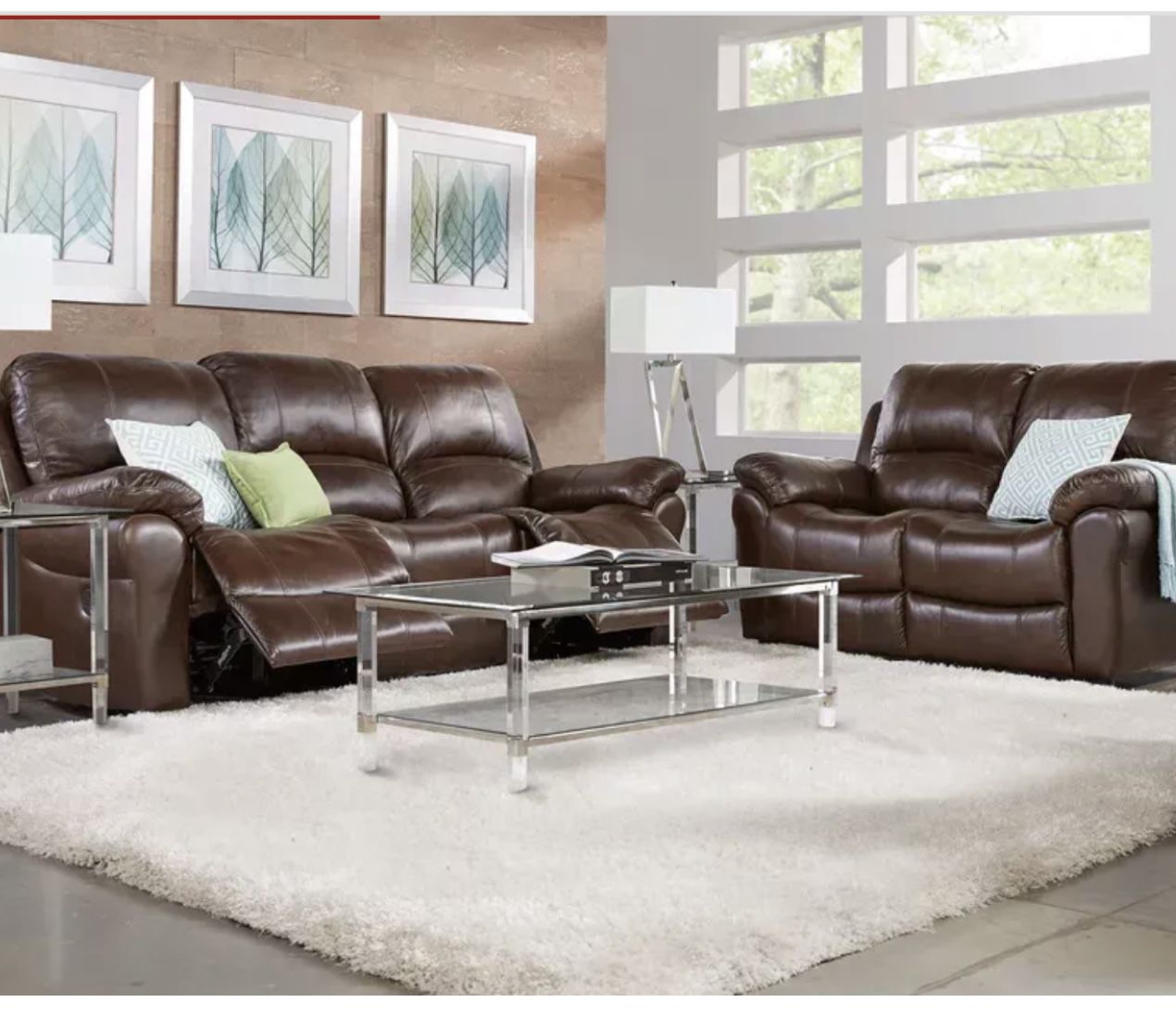 Brown Leather Sofa && Loveseat