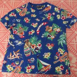 Polo Ralph Lauren Men’s Blue Hawaiian Polo Bear Print All Over T Shirt M