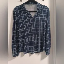Adrianna Papell - Navy Checkered Top