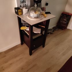 Marble And Wood Table With Hutch