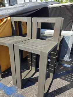 Gray Wood Outdoor Bar Stools – Set of 8