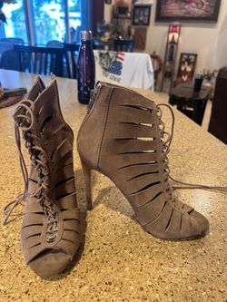 Woman’s Taupe Suede Lace-Up Stiletto Heeled Booties