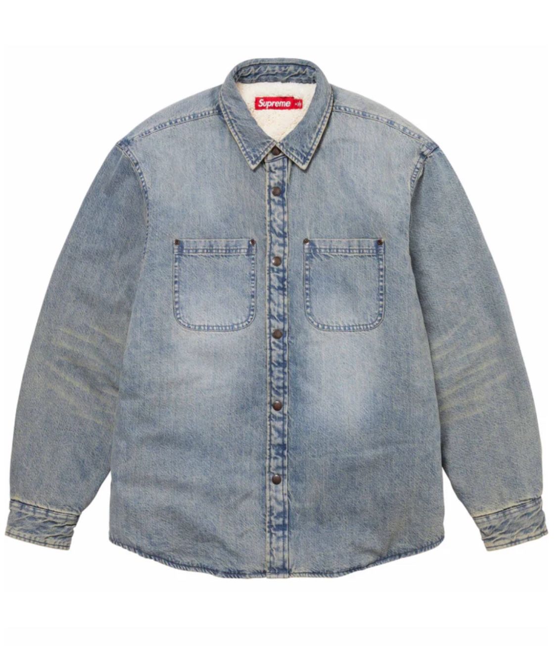 Supreme Faux Shearling Lined Work Shirt Washed Indigo Denim