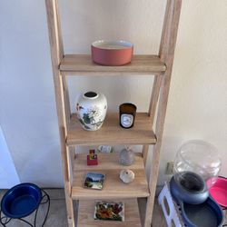 Natural Wood Ladder Bookcase / Storage Shelf