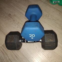 Set Dumbbells Rubber Hex 20 Lbs Weights