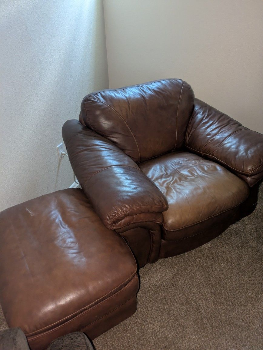 Quality Leather Armchair + Footrest 