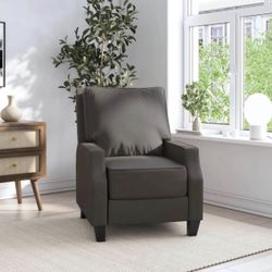 Pushback Recliner, Living Room Chair, Charcoal faux leather 