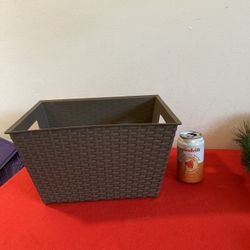 Heavy Duty Plastic Bin w/ Cutout Handles & Textured Woven Desgn 13 1/2” x 11” x 7 3/4”